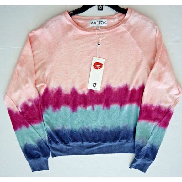 Wildfox W636106 Women Sz S Pink/Purple/Blue DipDye Raglan Baggy Beach Sweatshirt - Picture 7 of 8